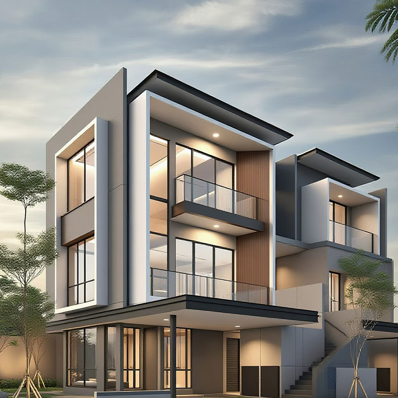 Dinding Tirai Aluminium Dibina dengan Kayu